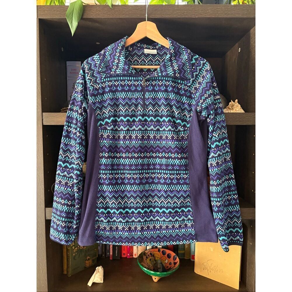 Columbia Sportswear Blue & Purple Aztec Fleece Quarter Zip Pullover Size Medium